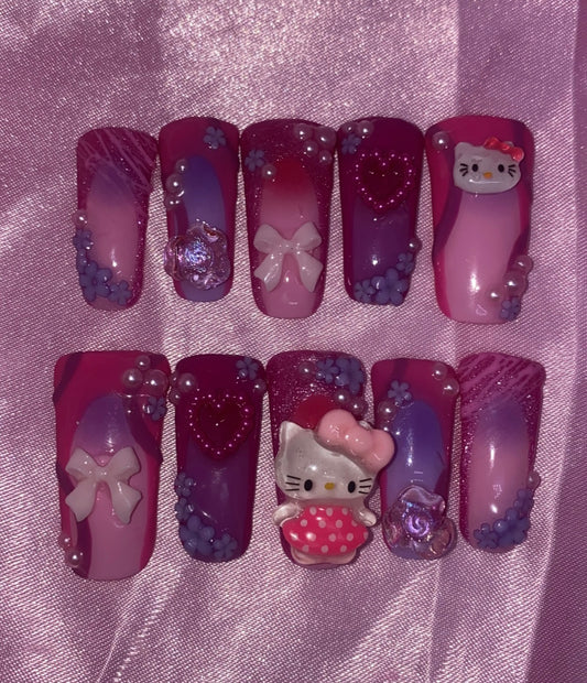 Hello Kitty Floral | Press on gel nails