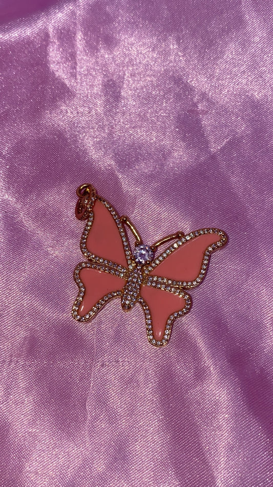 Gold pink butterfly pendant