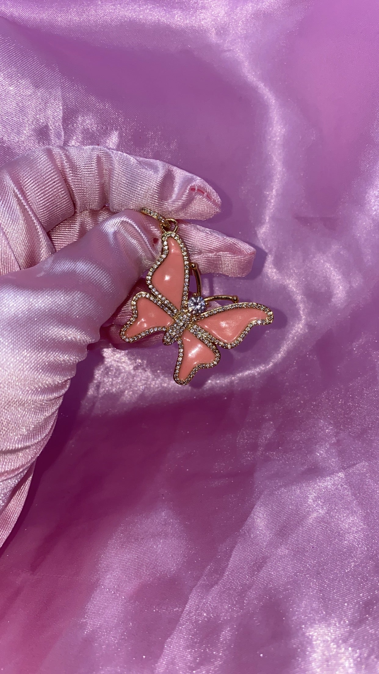 Gold pink butterfly pendant